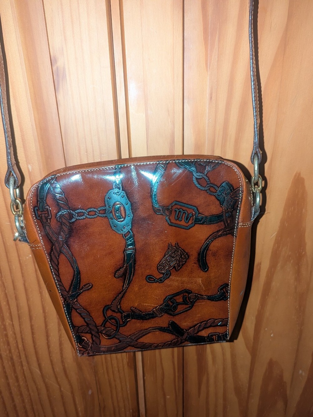 Vintage Italian Leather Crossbody Bag Equsterian Style - Picture 4 of 9